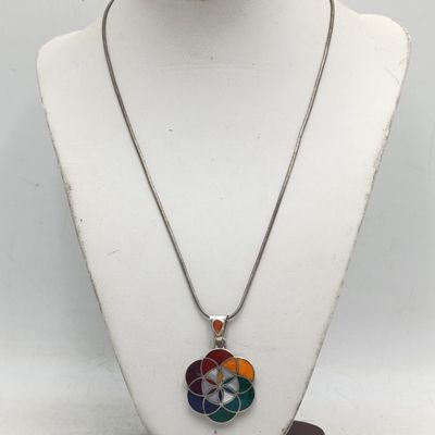Flowers of Life 950 silver Peruvian pendant with necklace