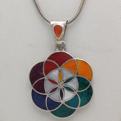 Flowers of Life 950 silver Peruvian pendant with necklace