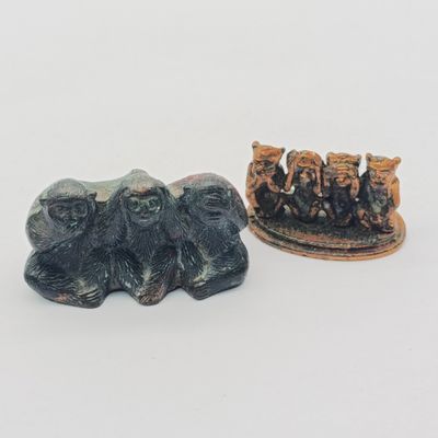 Pair of 3 and 4 wise monkeys - Hear no Evil, Speak no Evil, See no Evil plus extra one Do no Evil