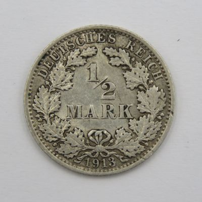 1913J German Reich silver Half mark VF+
