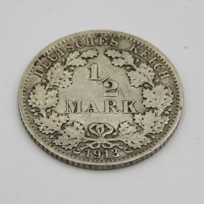 1913J German Reich silver Half mark VF+