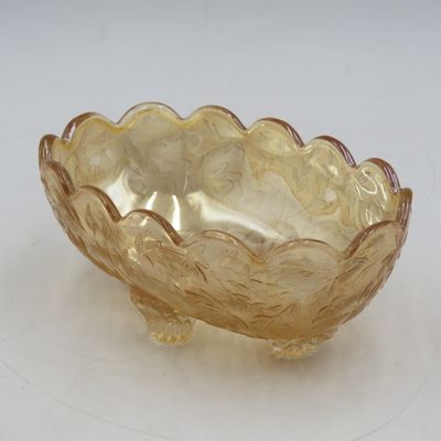 Vintage Jeanette glass Floragold ''Louisa'' oval footed bowl