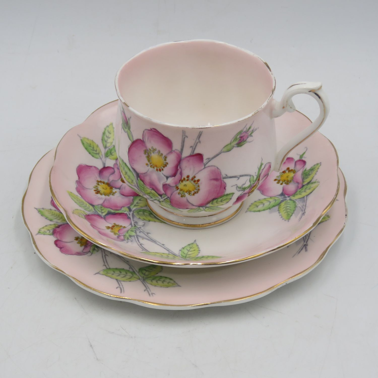 Royal Albert Wild Rose porcelain trio