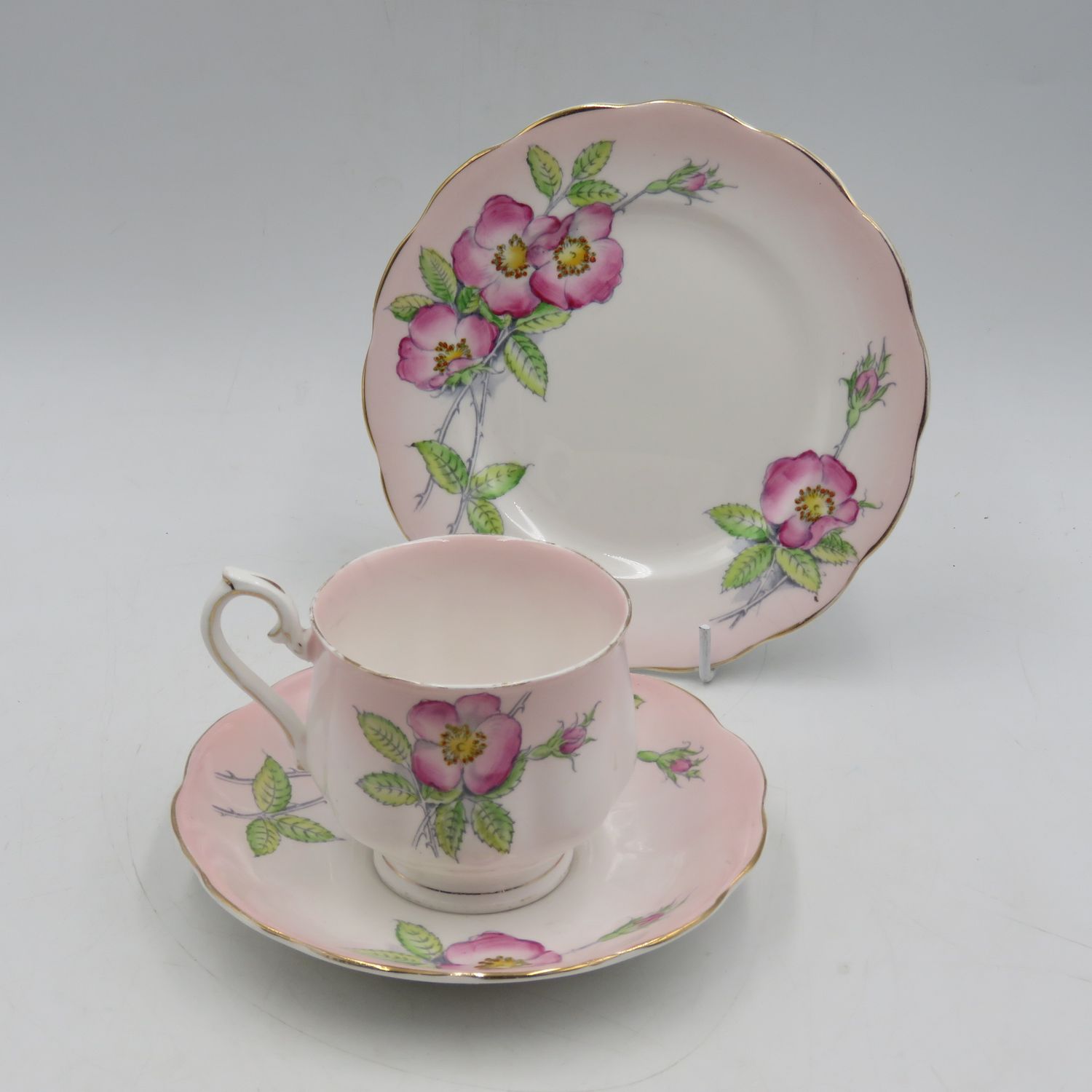 Royal Albert Wild Rose porcelain trio