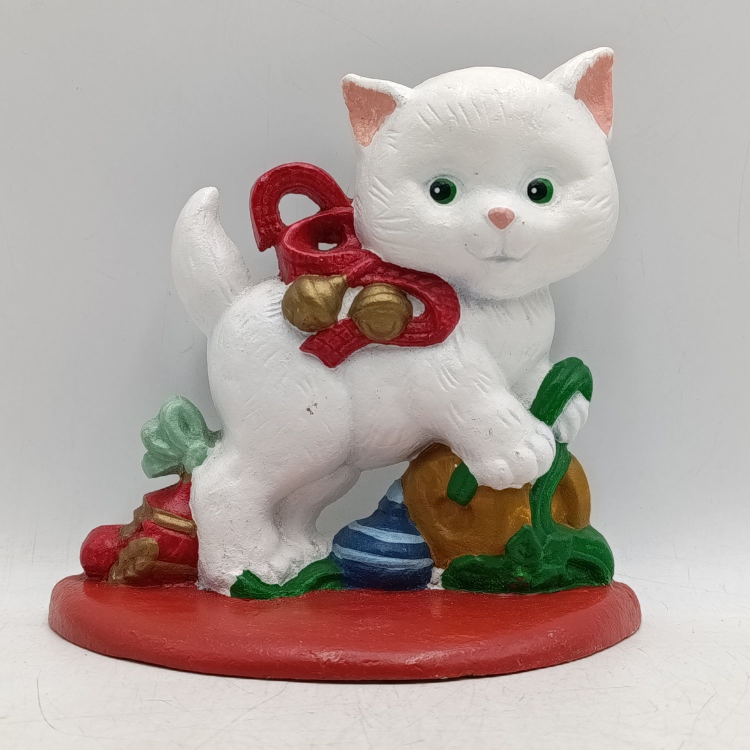 Vintage Cast Iron Christmas kitten door stopper