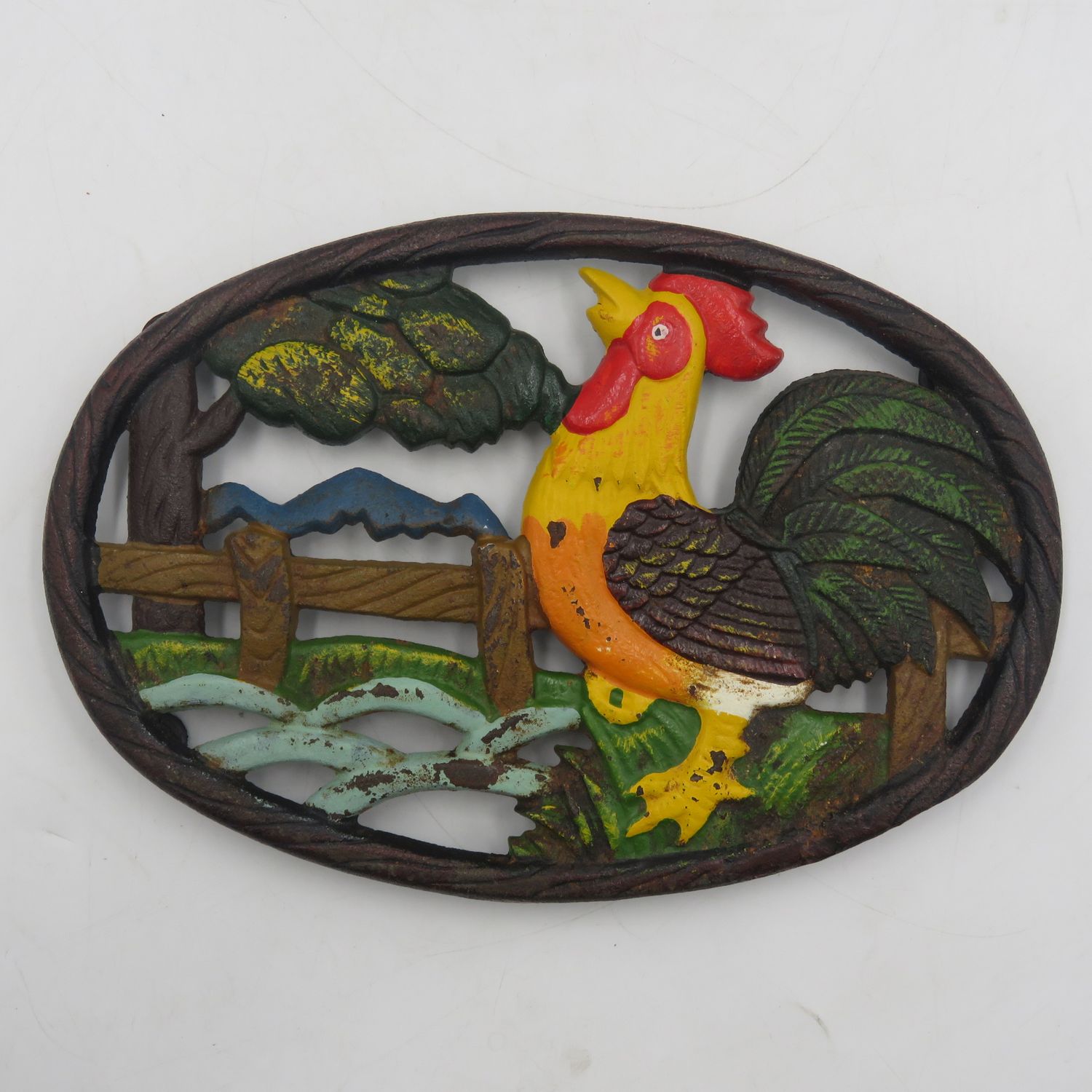 Vintage Cast Iron Farm Rooster trivet hot plate stand