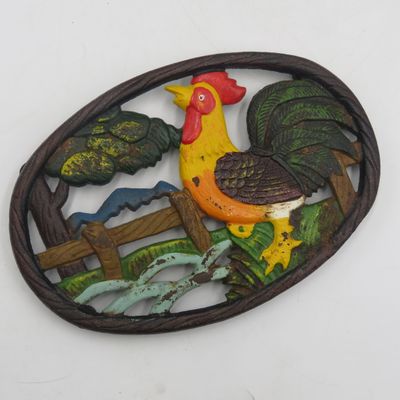 Vintage Cast Iron Farm Rooster trivet hot plate stand