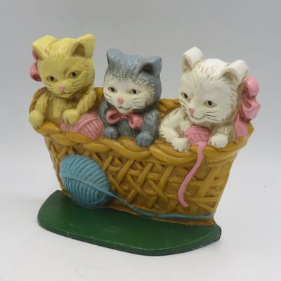 Vintage Cast Iron kittens in basket door stopper