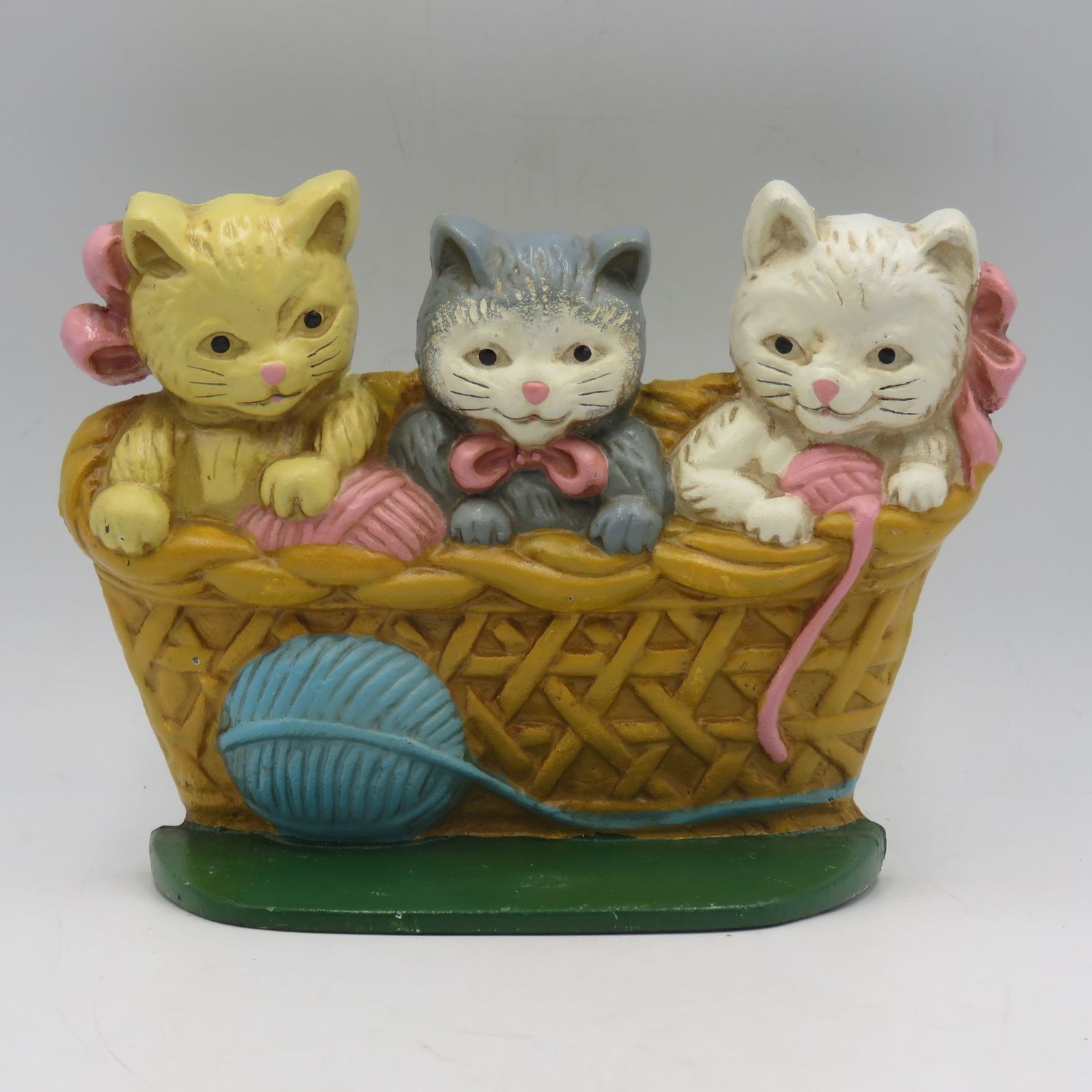 Vintage Cast Iron kittens in basket door stopper