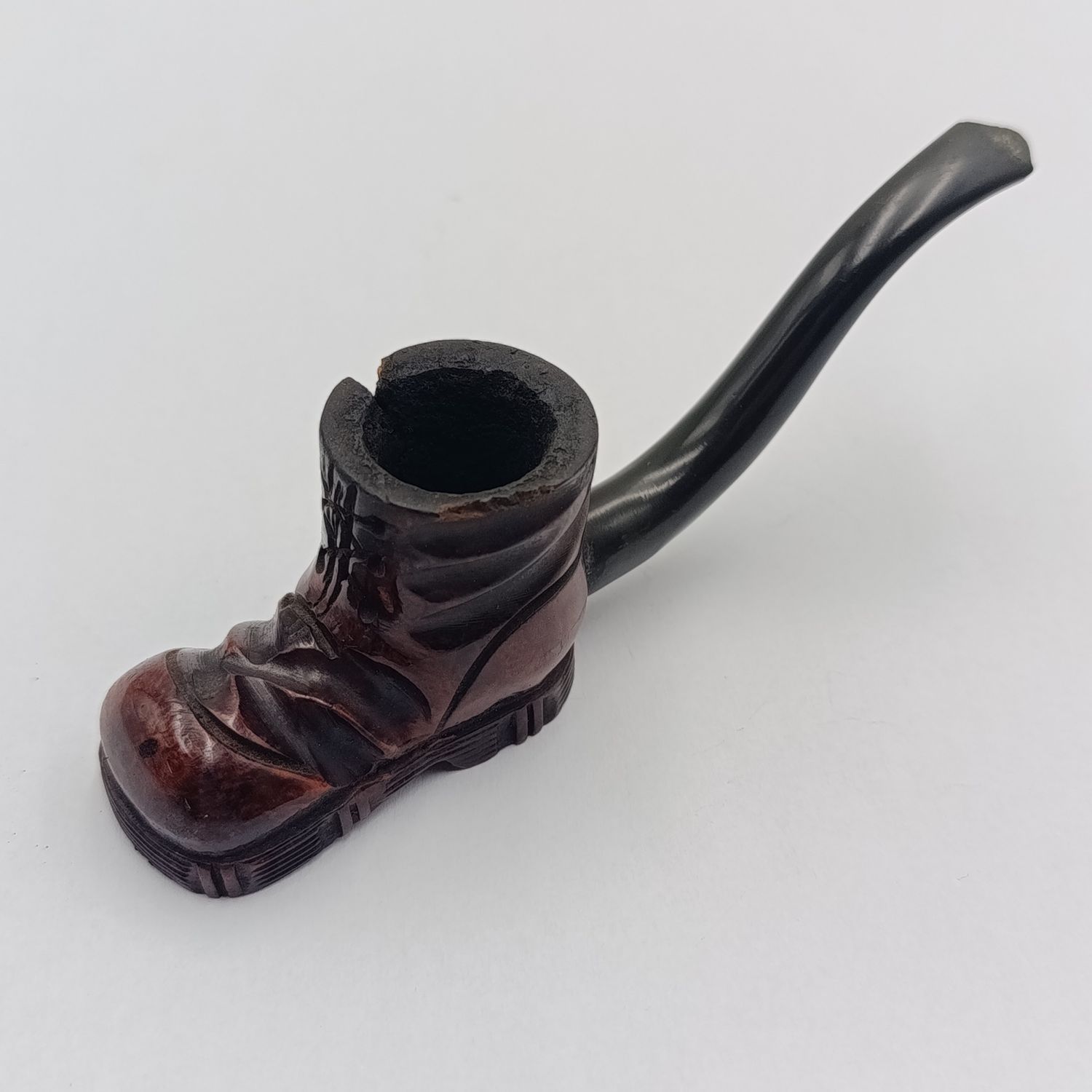 Vintage wooden Boot shaped smoking pipe - Stem insert has been glued