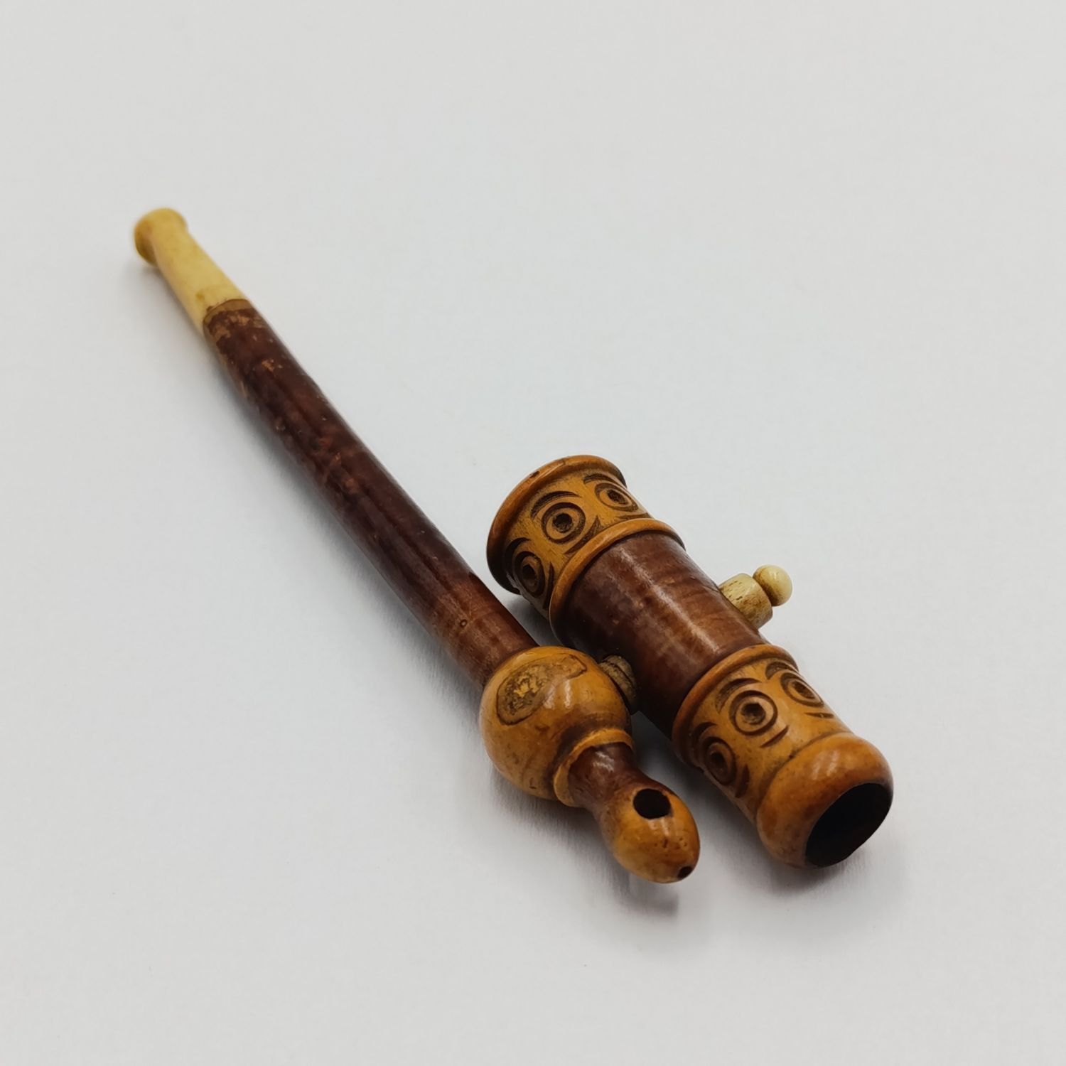 Antique wood and bone smoking pipe / cigar mouth piece