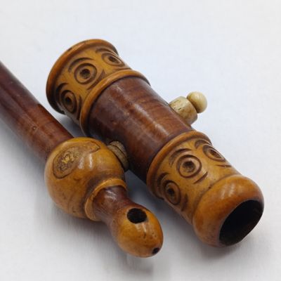 Antique wood and bone smoking pipe / cigar mouth piece