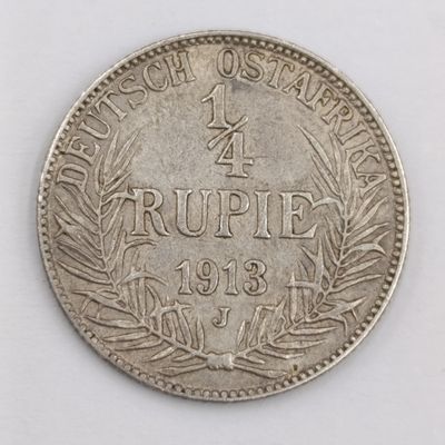 1913J German East Africa 1/4 Rupie XF