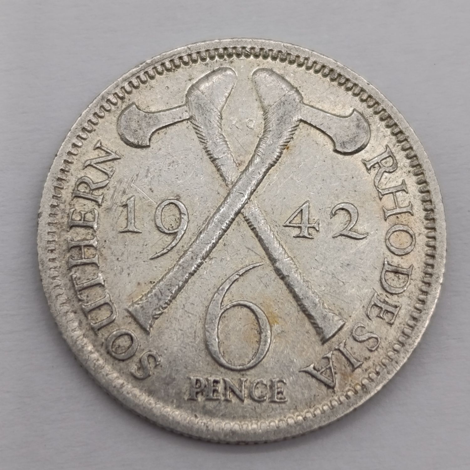 1942 Southern Rhodesia silver 6 pence VF