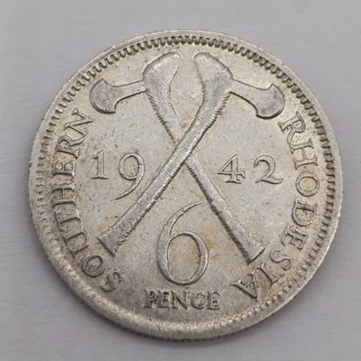 1942 Southern Rhodesia silver 6 pence VF