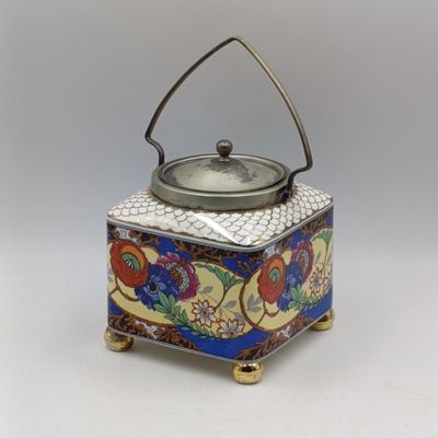 Vintage L &amp; Sons Floral pattern cookie jar with EPNS lid and handle