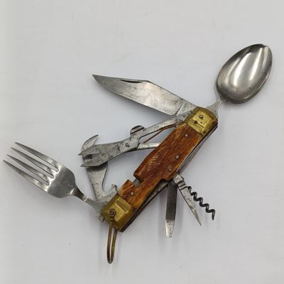 Vintage Hobo knife with fork and spoon in leather pouch