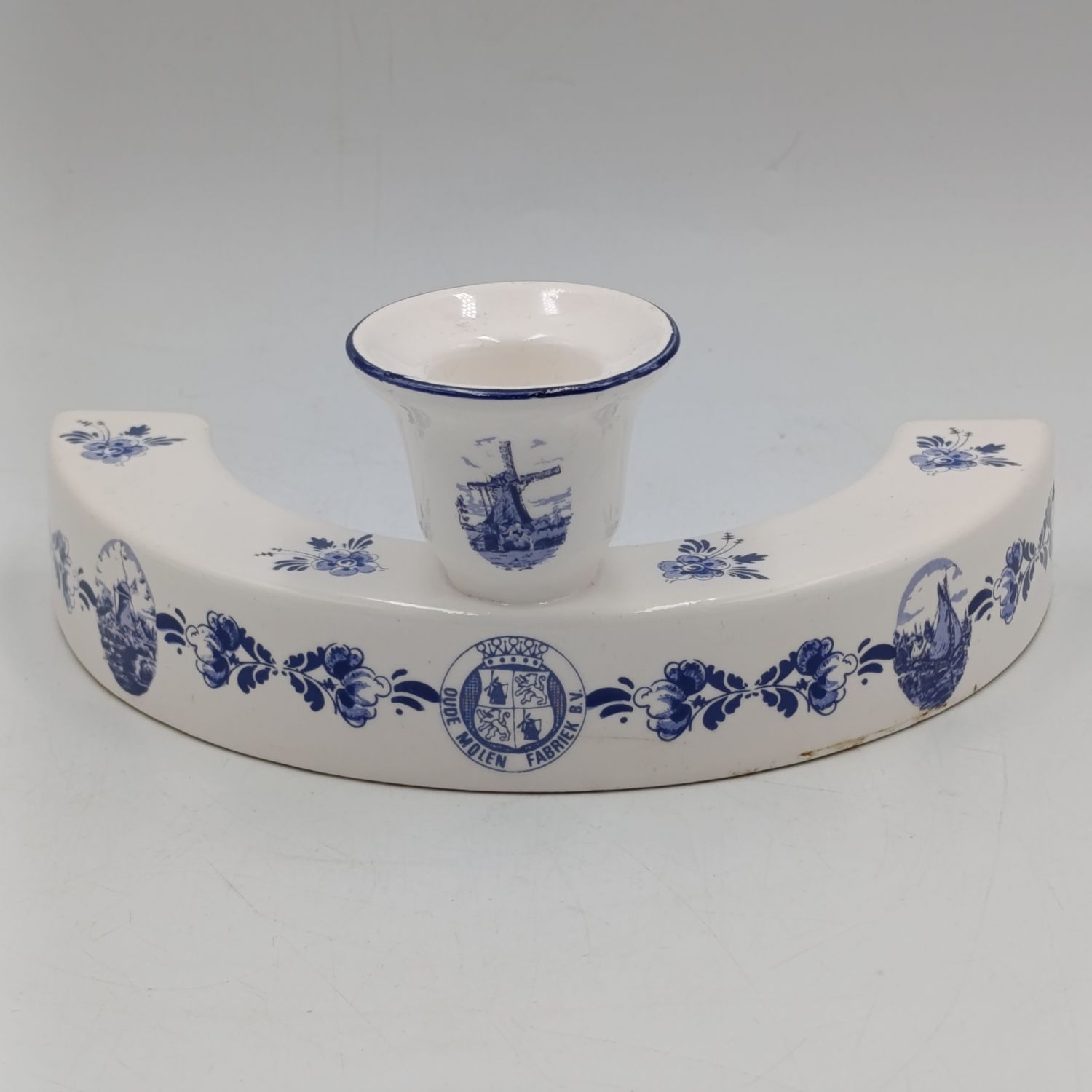 Vintage Delft Oude Molen Fabriek u-shaped candle holder