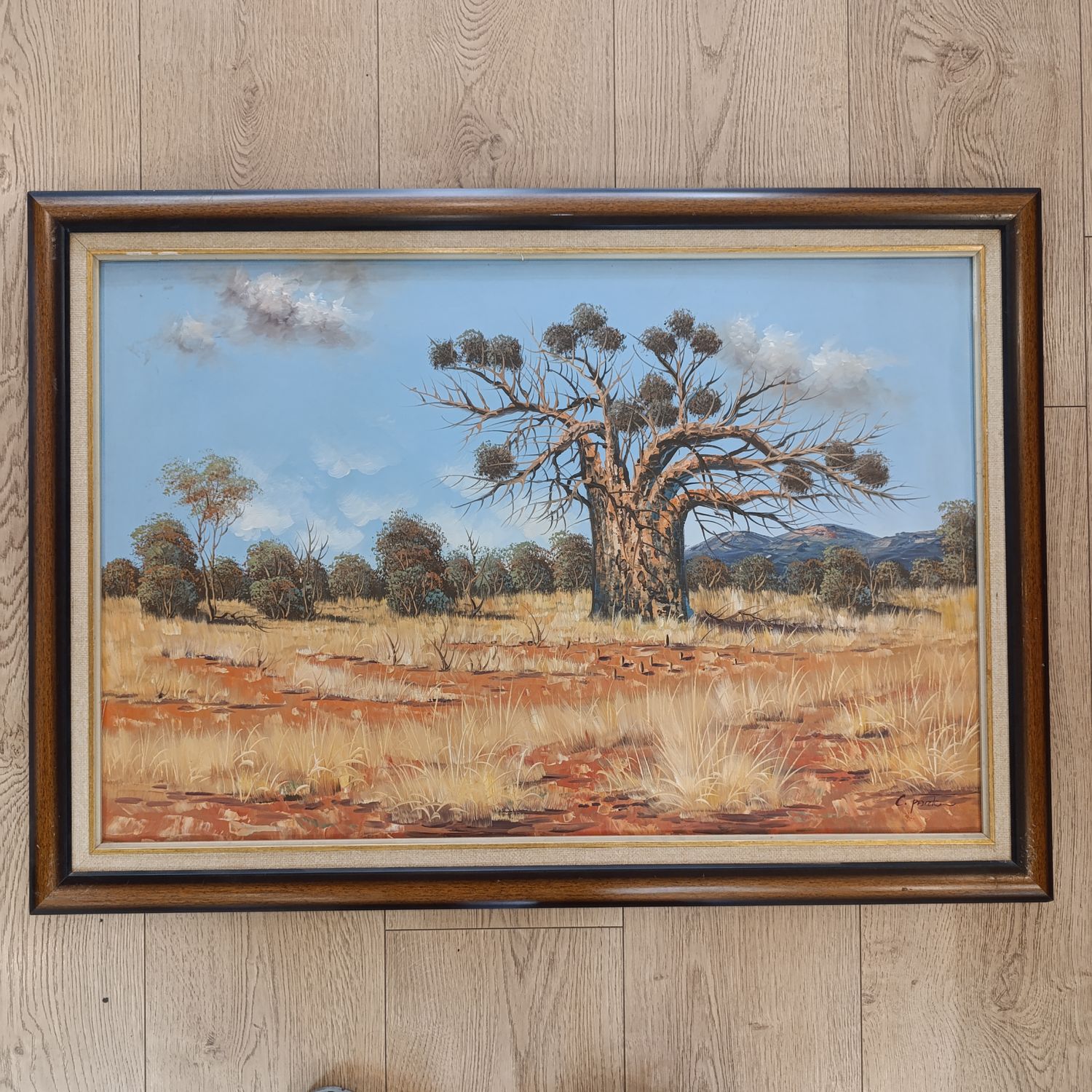 Landscape oil painting of Thorn tree - signed by C Parken