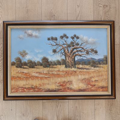 Landscape oil painting of Thorn tree - signed by C Parken