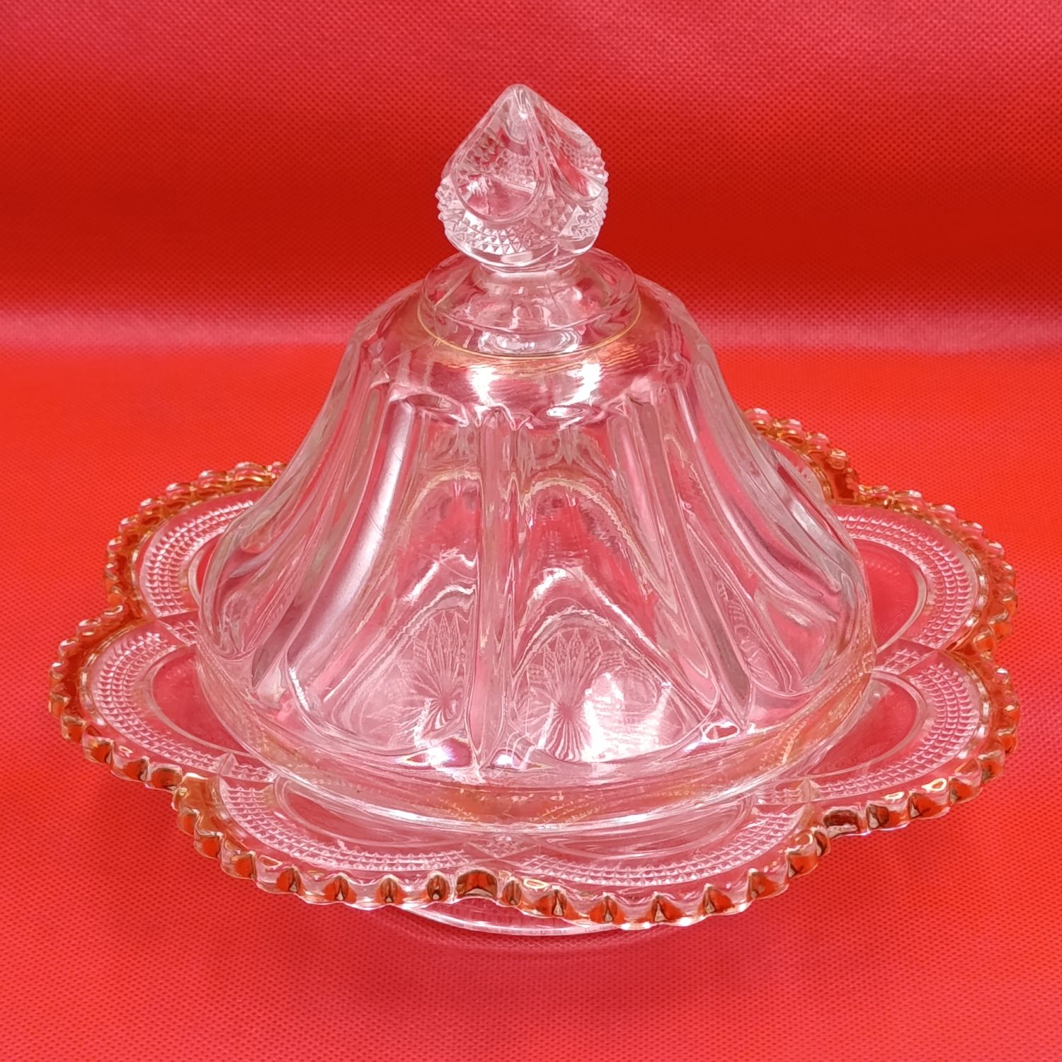 Antique covered glass butter dish