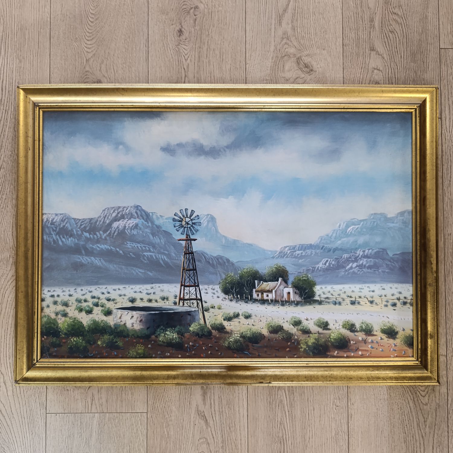 Beautiful Landscape oil painting of farm house signed Van Zyl