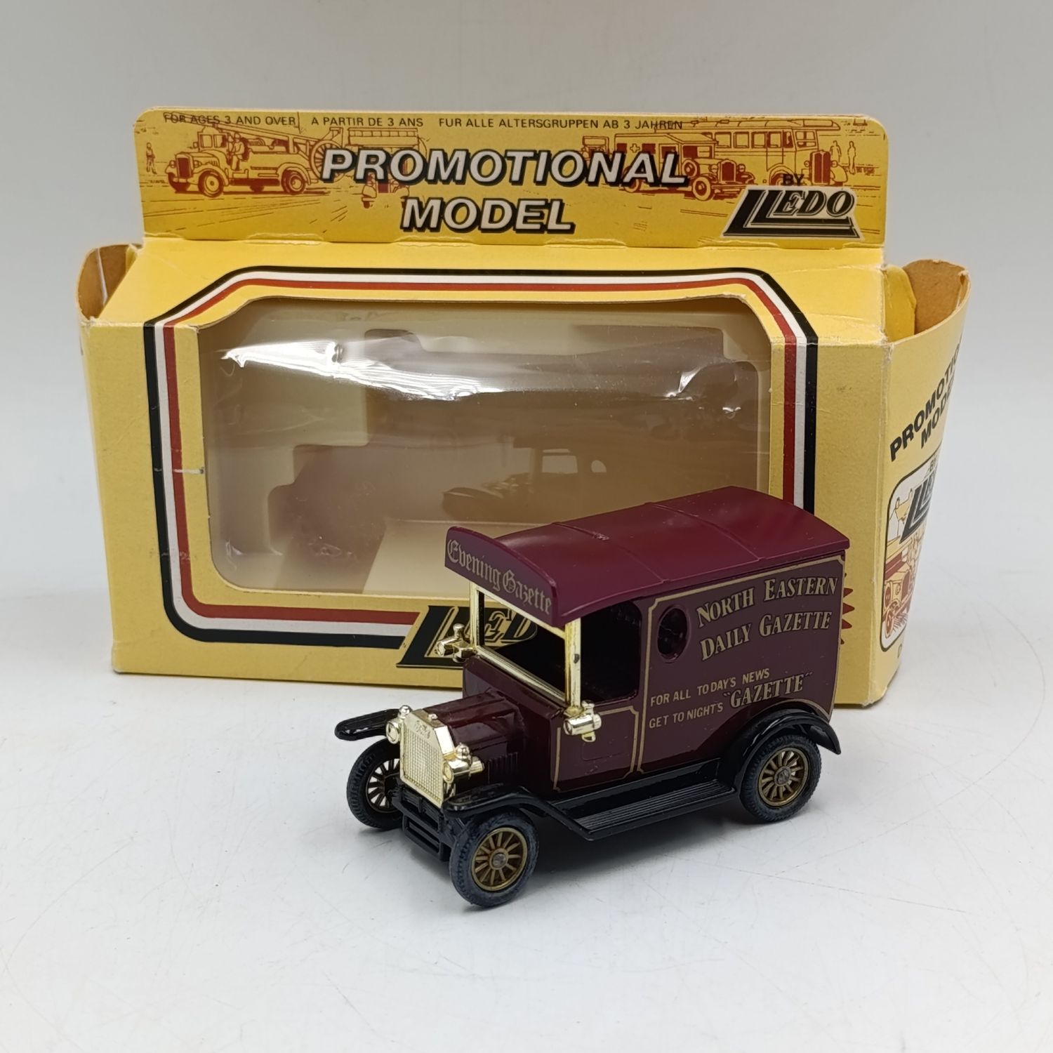 Lledo 1928 Ford Model T model car with North Eastern Daily Gazette advertising in box