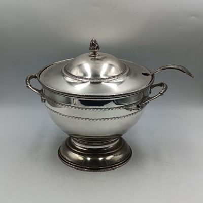 Vintage silverplate soup tureen with lid and spoon