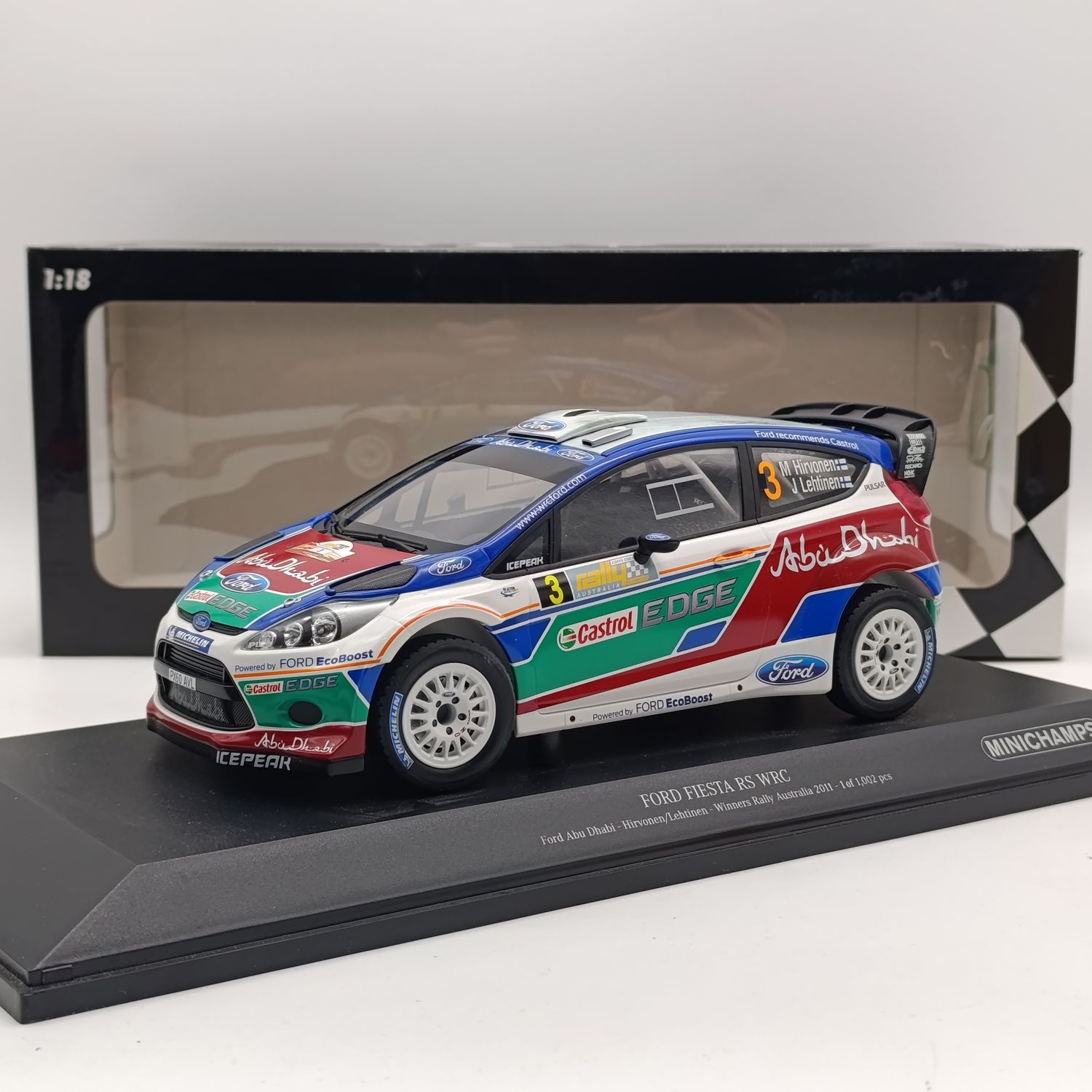 MiniChamps Ford Fiesta RS WRC #3 Australia Rally race car model - scale 1/18