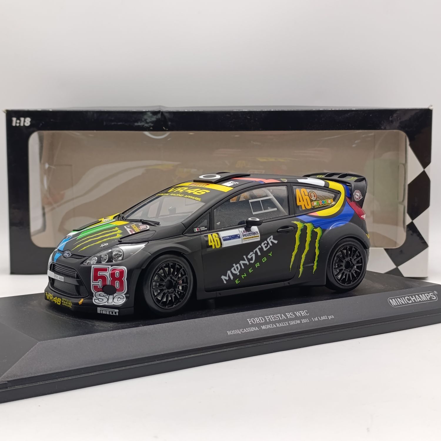 MiniChamps Ford Fiesta RS WRC #46 Valentino Rossi race car model - scale 1/18