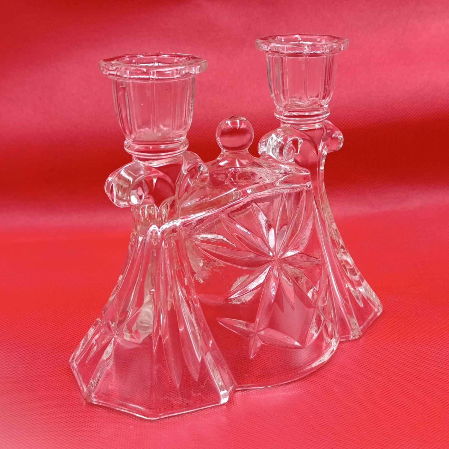 Vintage glass double candle holder