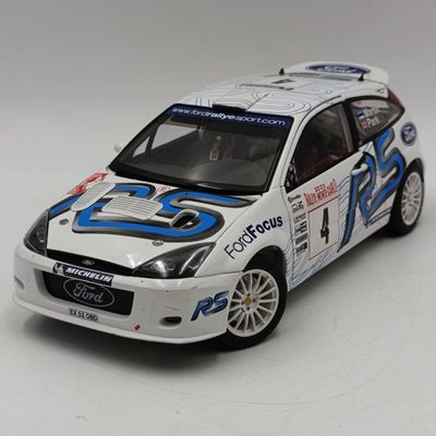 AutoArt 2003 Ford Focus RS WRC Monte Carlo #4 rally model car - mirror and bonnet trim missing - scale 1/18