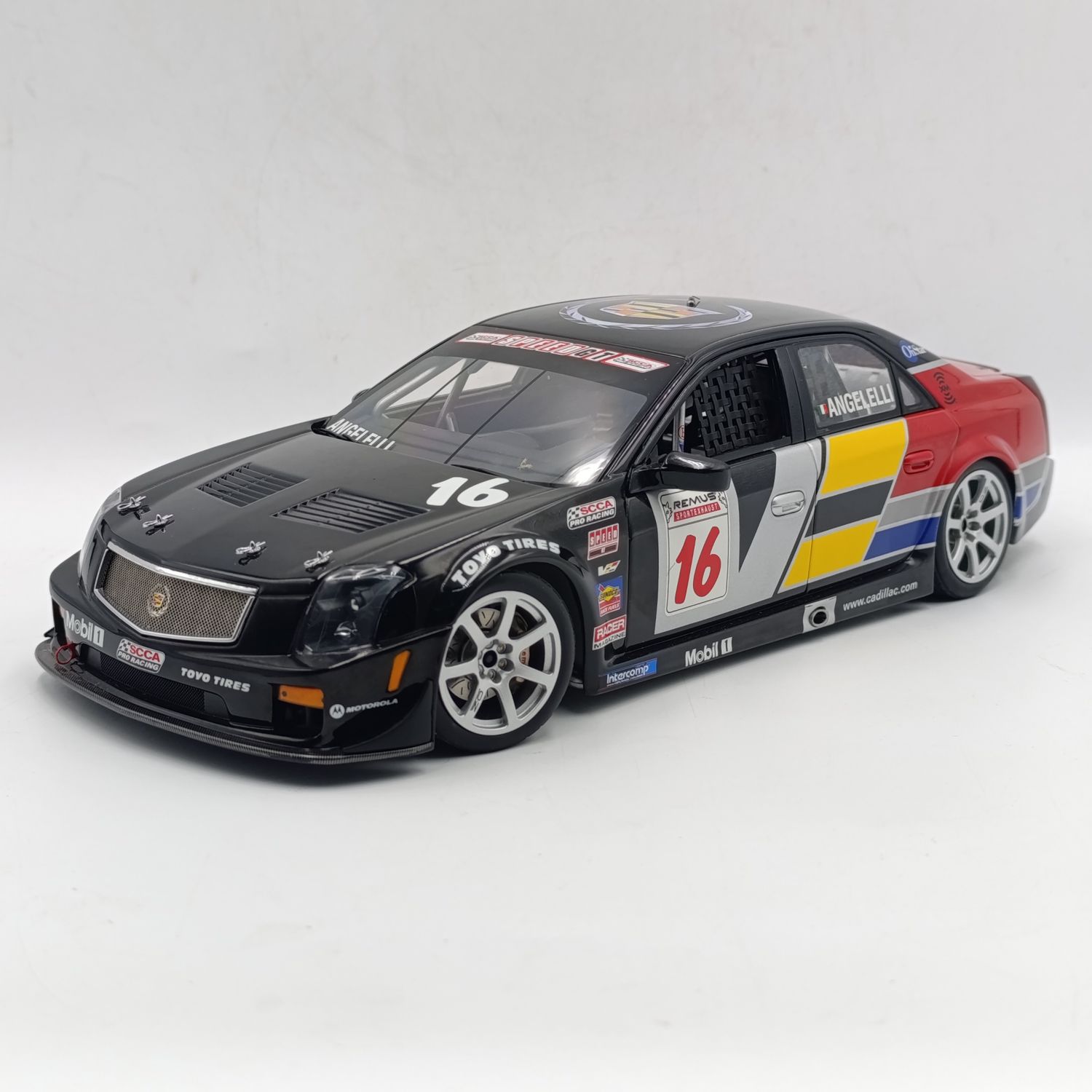 AutoArt 2004 Cadillac CTS-VR #16 die-cast race car model - rear spoiler missing - scale 1/18