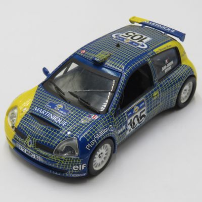 Renault Clio S1600 #105 die-cast rally model car - scale 1/43 - mirror missing