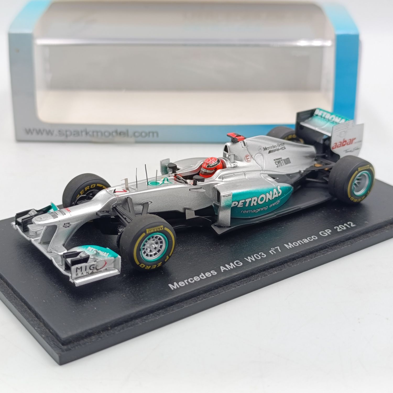 Spark Mercedes AMG W03 Formula 1 Monaco GP 2012 race car model - Michael Schumacher - scale 1/43