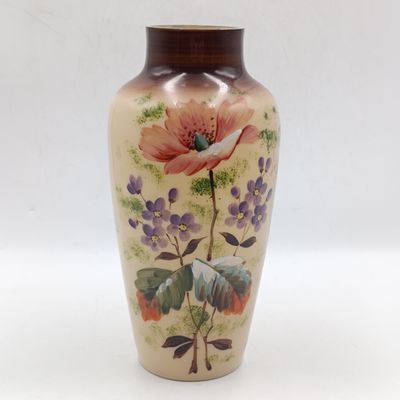 Antique Opaline glass handpainted floral Victorian flower vase - height 22.5cm