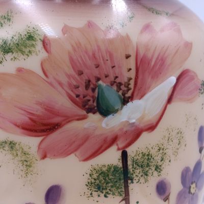 Antique Opaline glass handpainted floral Victorian flower vase - height 22.5cm