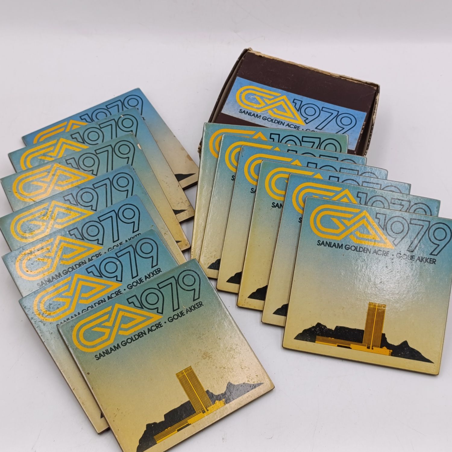 Set of 13 Vintage 1979 Sanlam Golden Acre coasters - 6 boxed