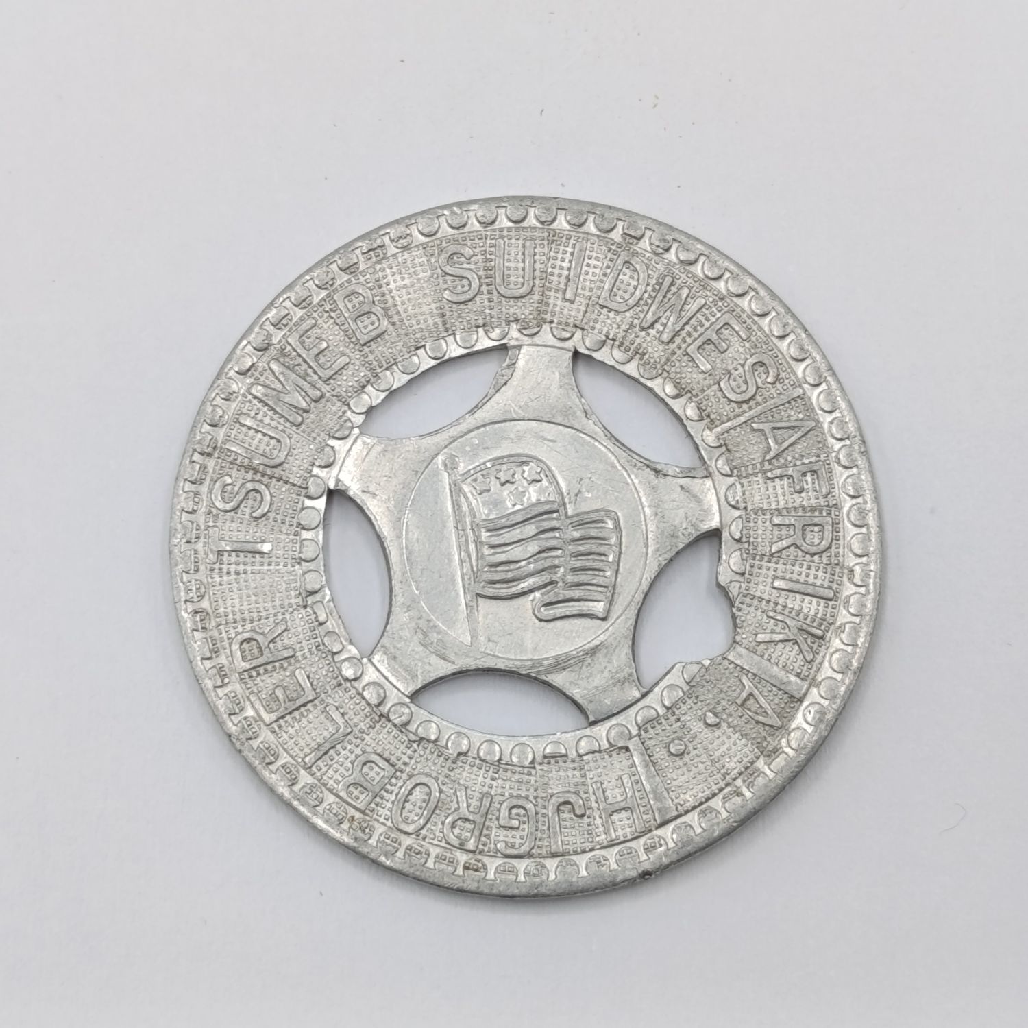 Good Luck token inscribed HJ Grobler Tsumeb, Suidwes Afrika