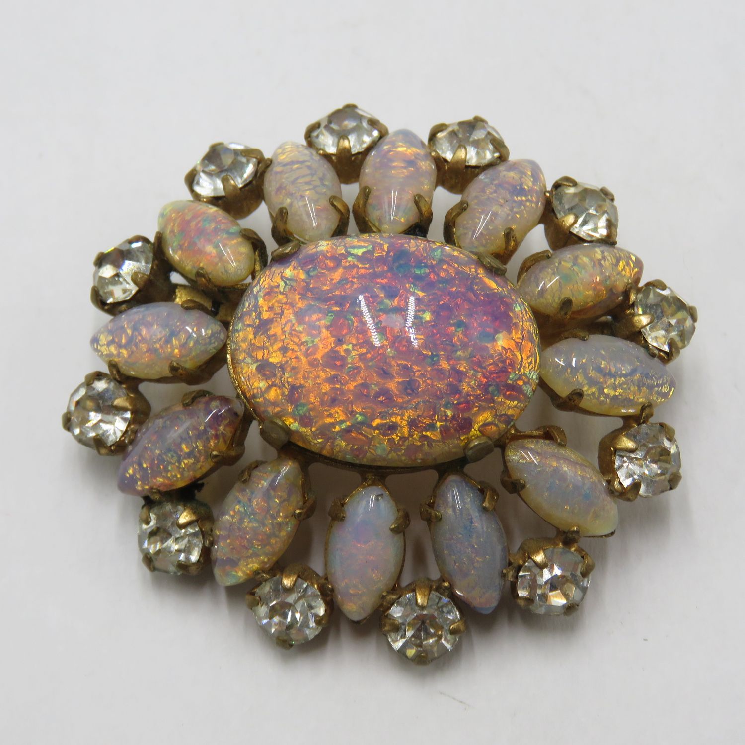 Vintage Hollycraft faux fine opal brooch