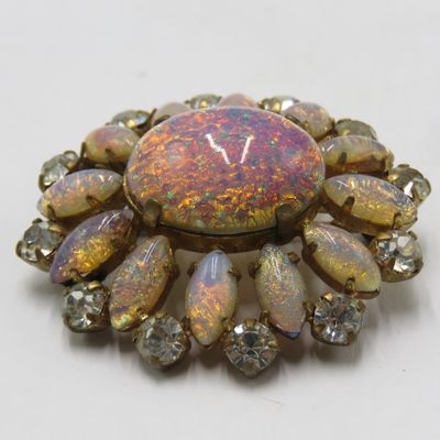 Vintage Hollycraft faux fine opal brooch