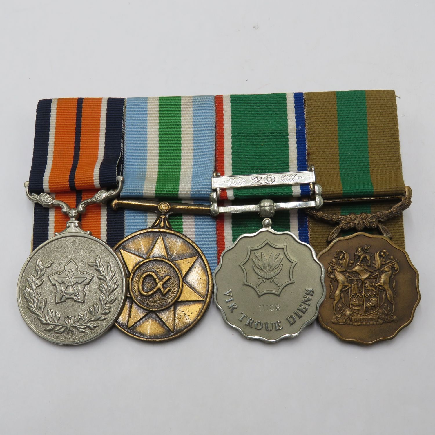 SADF 20 Year service medal group of 4 medals - General service, Unity medal, 20 Years and 10 Years