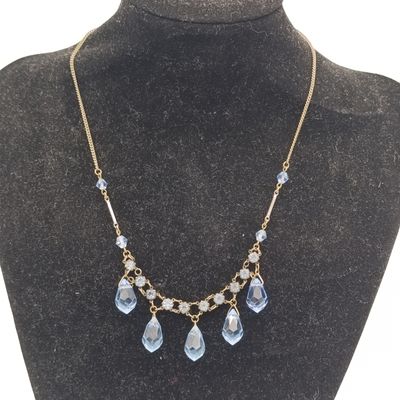 Art Deco faceted blue glass crystal drops necklace