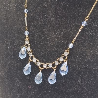 Art Deco faceted blue glass crystal drops necklace