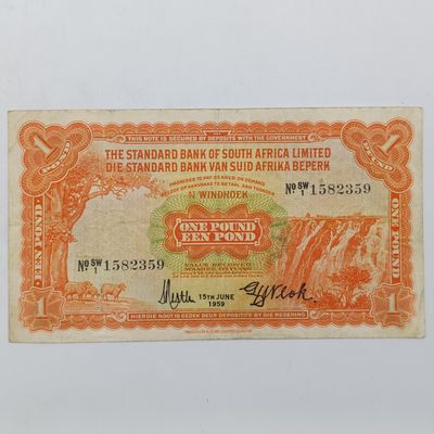 South West African Standard Bank One Pound banknote - 15 June 1959 - Beautiful collectable note