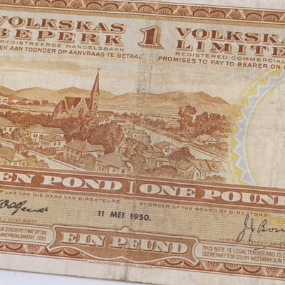 South West African Volkskas Bank 1 Pound banknote - 11 May 1950