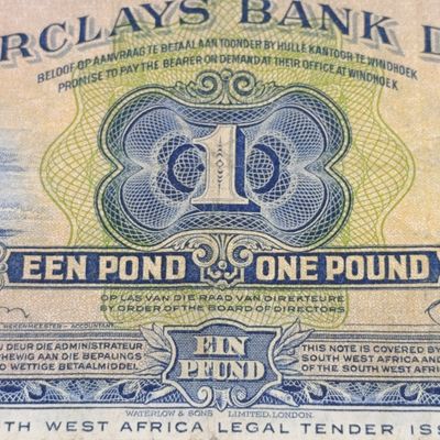 South West African Barclays Bank 1 Pound banknote - 30 Nov 1954