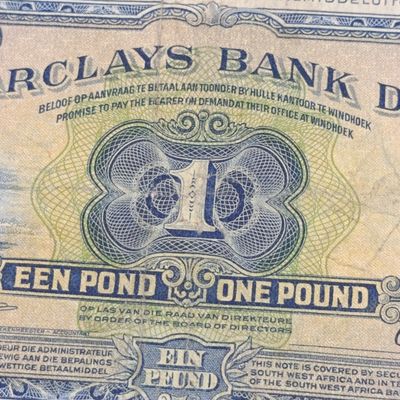 South West African Barclays Bank 1 Pound banknote - 1 Sept 1956 - used banknote