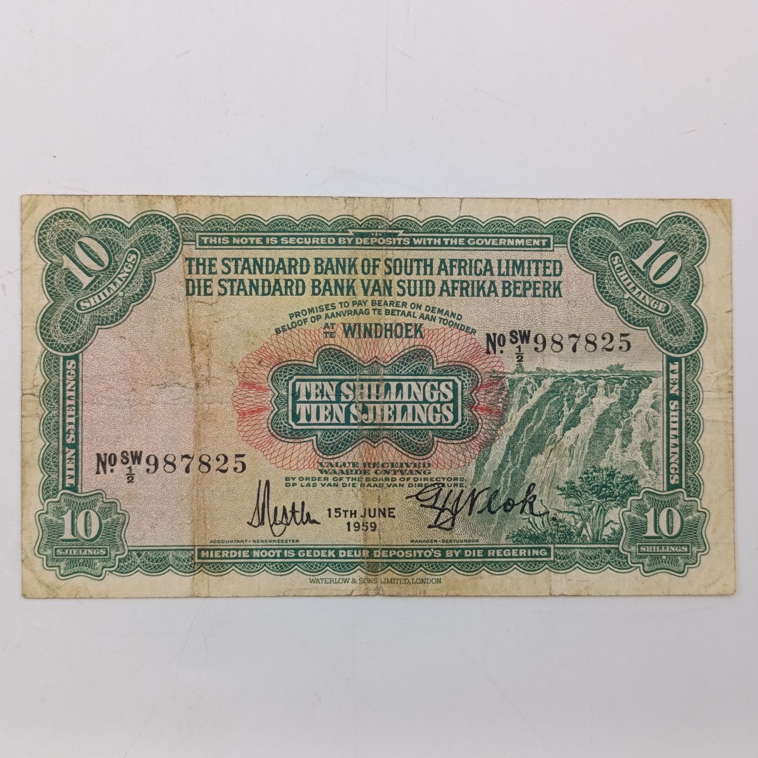 South West African Standard Bank Ten Shillings banknote - 15 June 1959