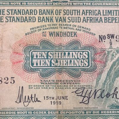 South West African Standard Bank Ten Shillings banknote - 15 June 1959